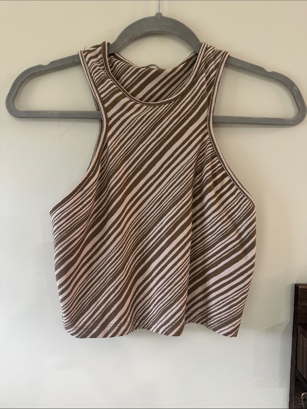 Free People Fitted Racerback Tank in Pink and Brown Diagonal Stripe